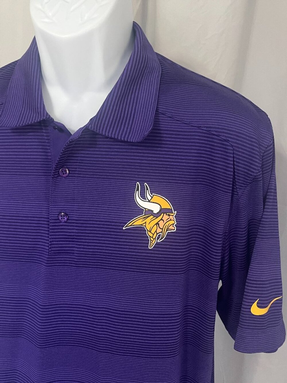 🏈 Nike Dri-FIT Minnesota Vikings Men's Purple Striped On-Field Golf Polo M EUC